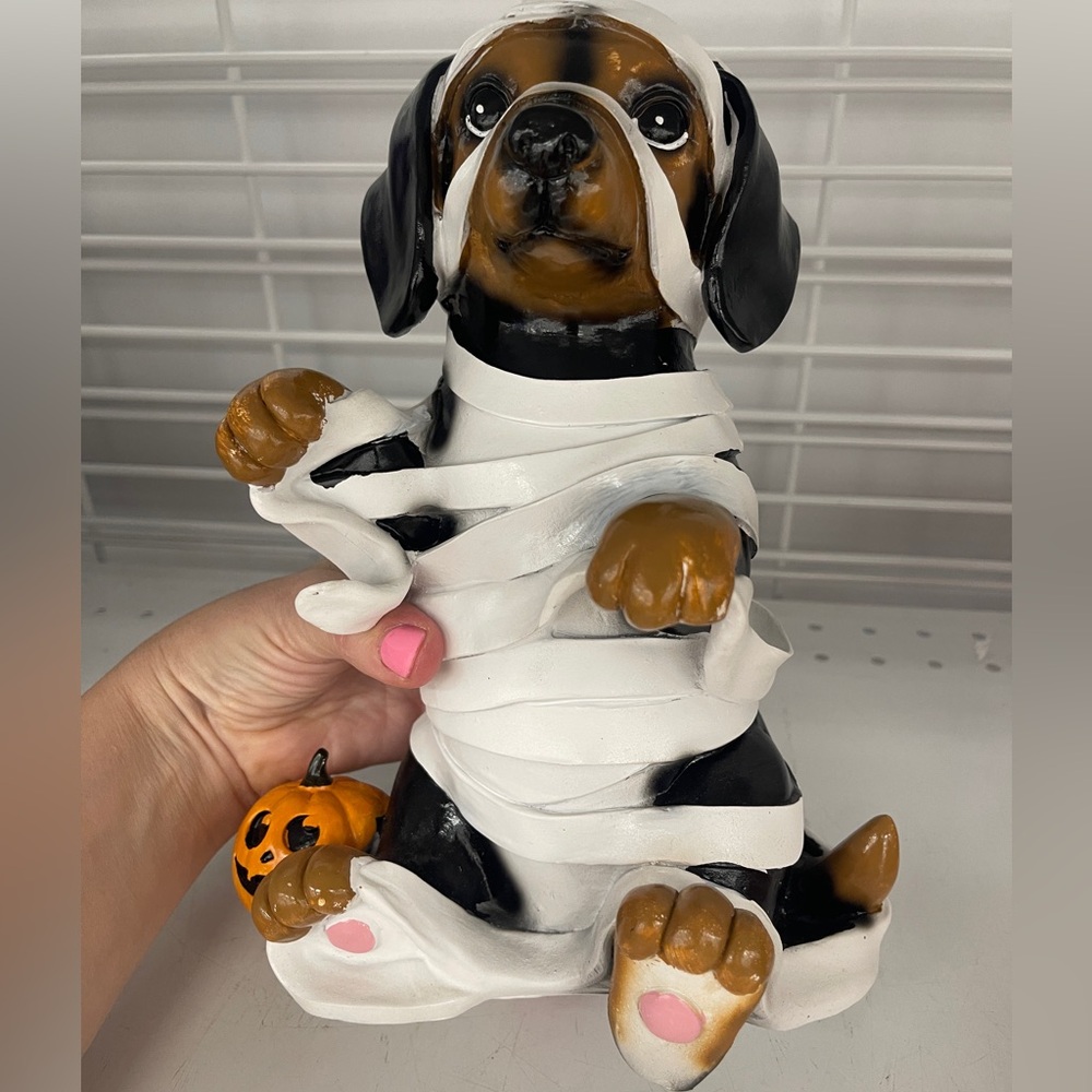 Halloween Dachshund Mummy Dog Black & Tan Resin Statue Home Decor NWT - Picture 5 of 6